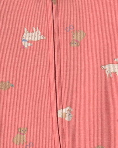 Baby Girl Dog Cotton 2-Way Zip Sleep & Play Pajamas - Coral
