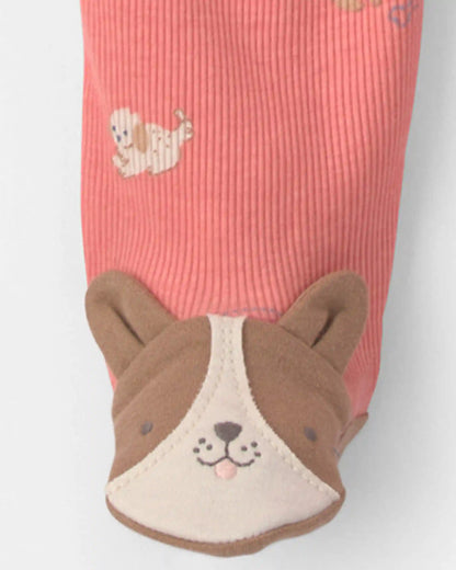 Baby Girl Dog Cotton 2-Way Zip Sleep & Play Pajamas - Coral