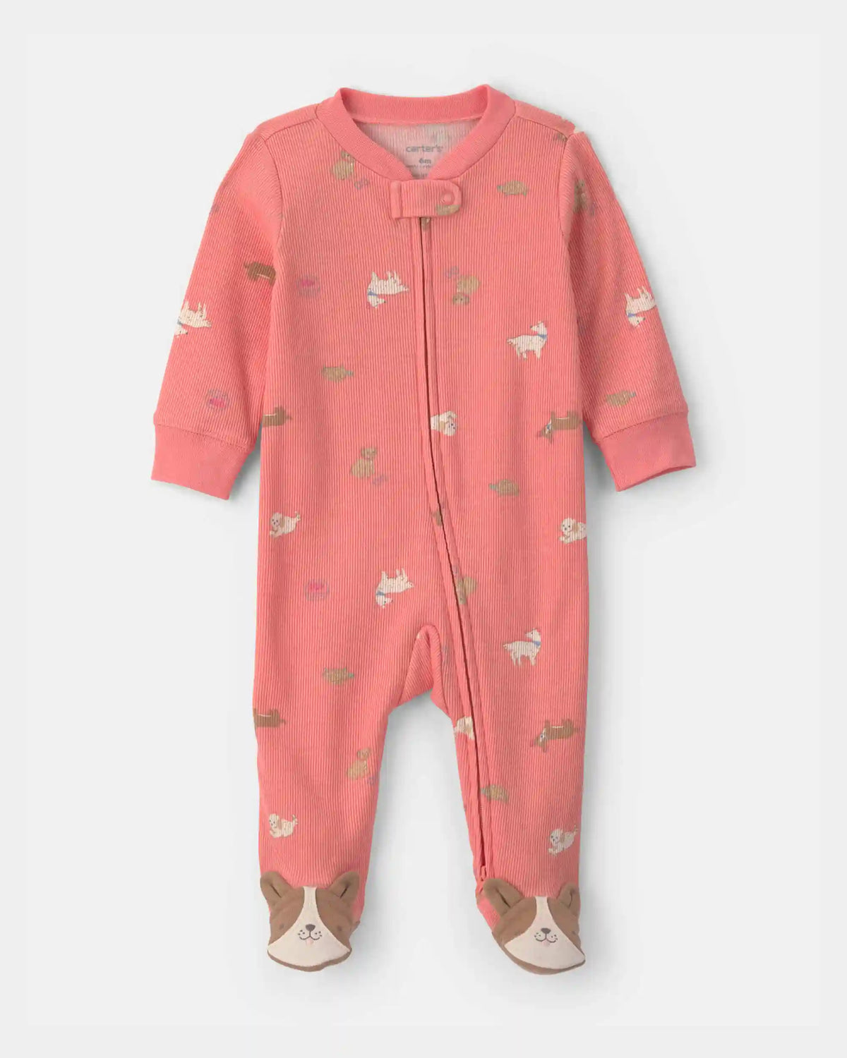 Baby Girl Dog Cotton 2-Way Zip Sleep & Play Pajamas - Coral