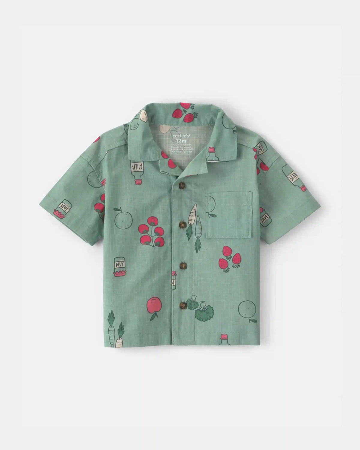 Baby Boy Veggie Fruit Short-Sleeve Button-Down Shirt - Green