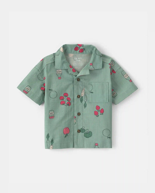 Baby Boy Veggie Fruit Short-Sleeve Button-Down Shirt - Green