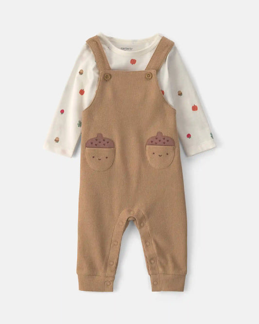 Baby Boy 2-Piece Thanksgiving Thermal Long-Sleeve Overall Set - Brown