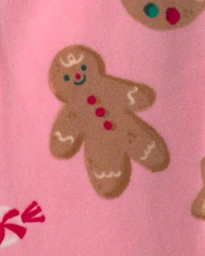 Baby Girl Christmas Gingerbread 2-Way Zip DreamPlush Sleep & Play Pajamas - Pink