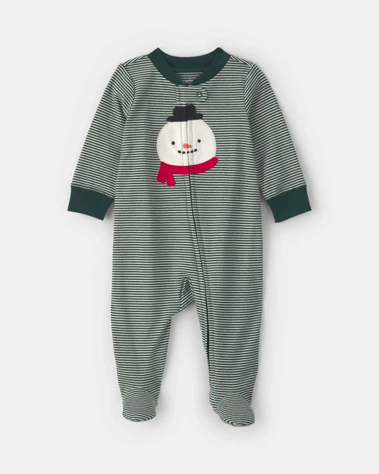 Baby Snowman 100% Cotton 2-Way Zip Sleep & Play Pajamas - Green