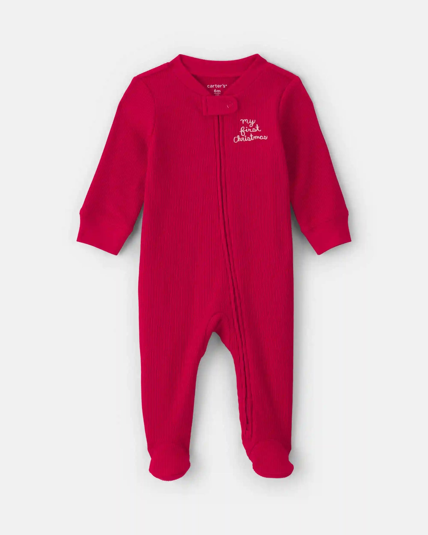Baby 'My First Christmas' Cotton Thermal Sleep & Play Pajamas - Red