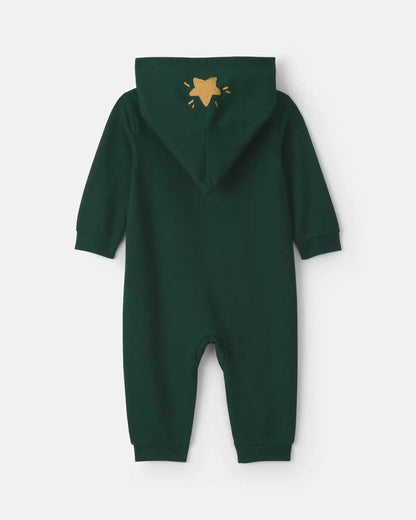 Baby Christmas Tree French Terry Long-Sleeve Jumpsuit - Green