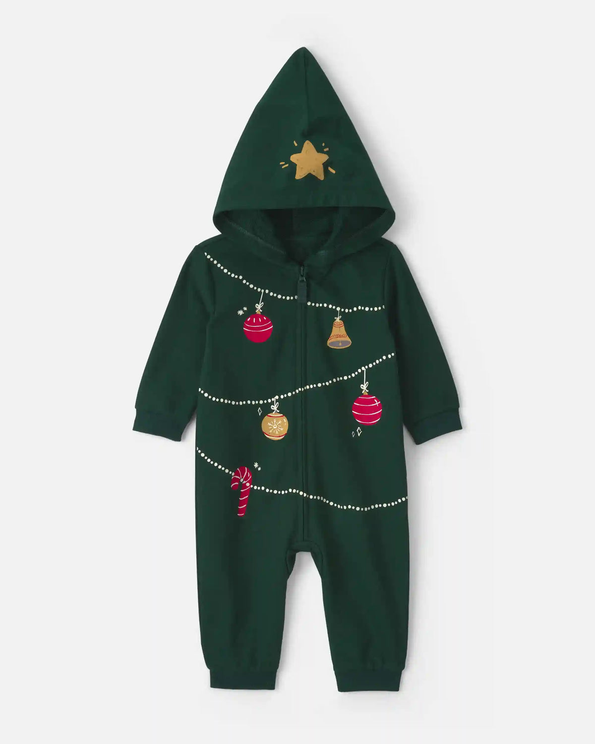 Baby Christmas Tree French Terry Long-Sleeve Jumpsuit - Green