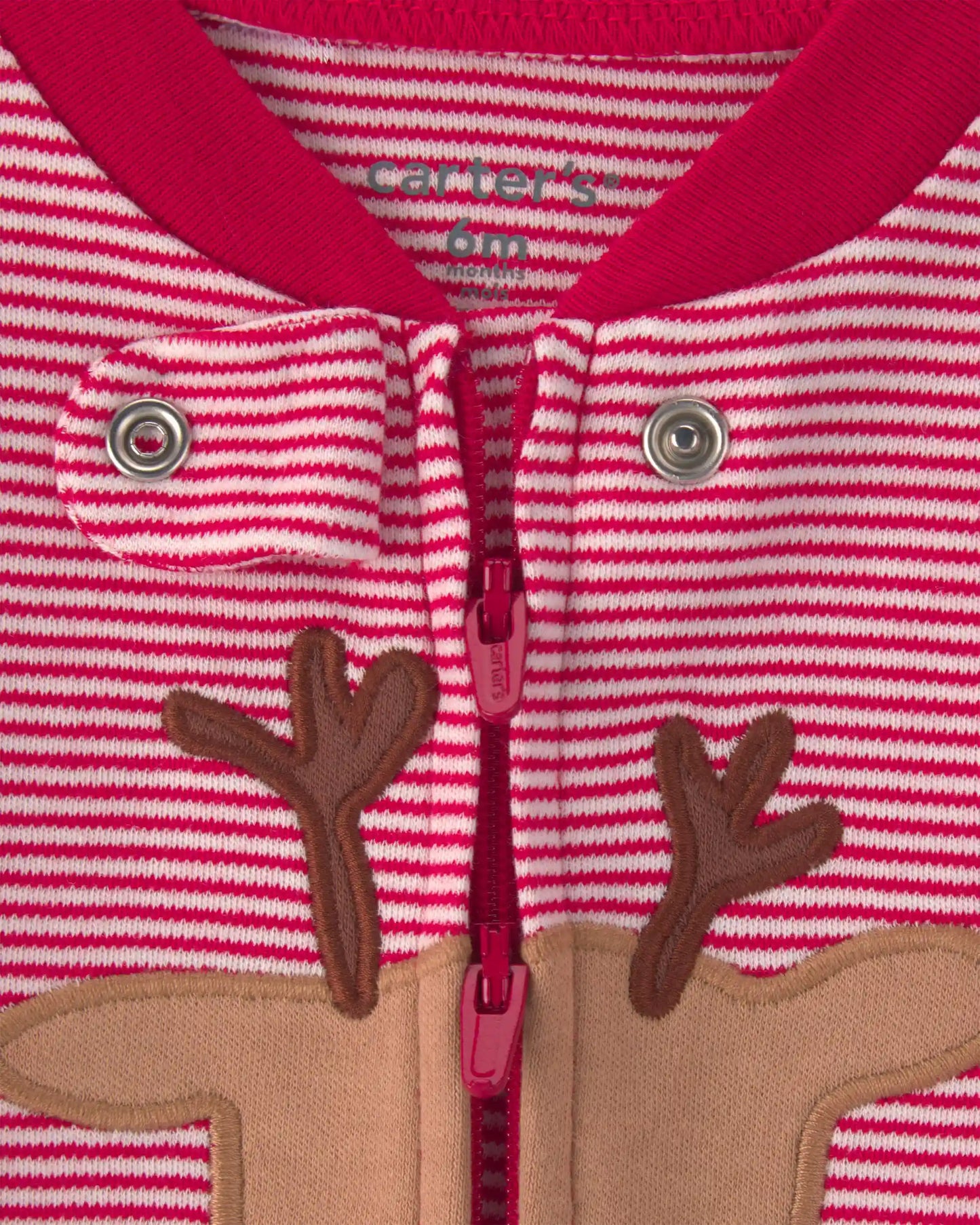 Baby Reindeer 100% Cotton 2-Way Zip Sleep & Play Pajamas - Red
