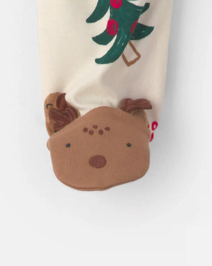 Baby Christmas Icon 100% Cotton 2-Way Zip Sleep & Play Pajamas - Cream