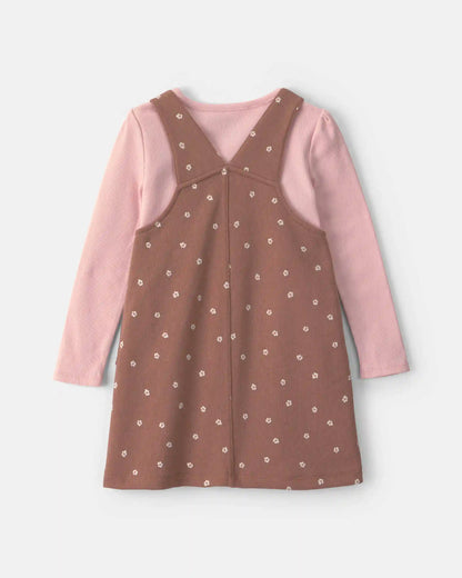 Baby Girl Floral French Terry Long-Sleeve Dress Set - Pink/Brown