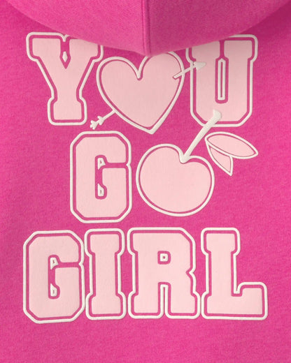 Baby Girl Heart Fleece Hoodie & Pant Set - Pink
