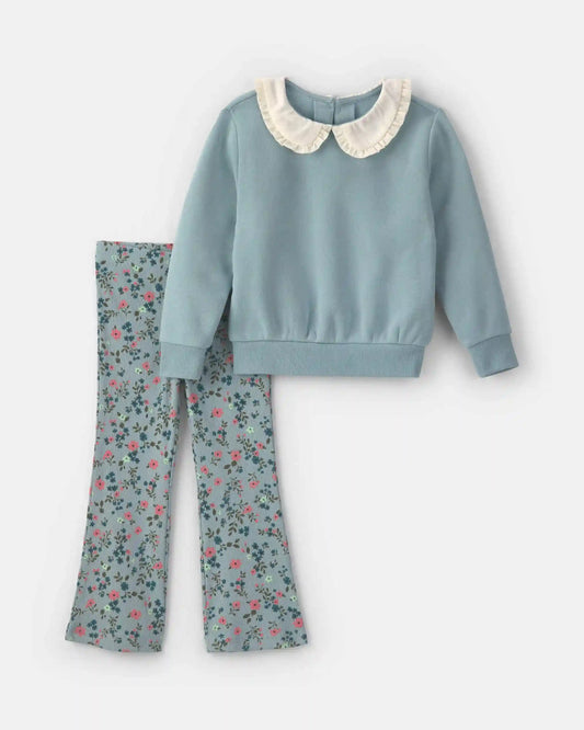 Baby Girl 2-Piece Floral Fleece Sweatshirt & Pant Set - Blue