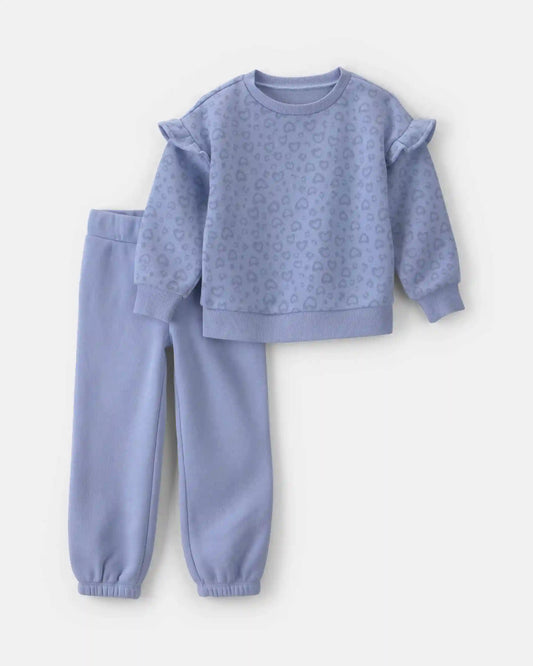 Baby Girl 2-Piece Cheetah Fleece Long-Sleeve Top & Pant Set - Blue