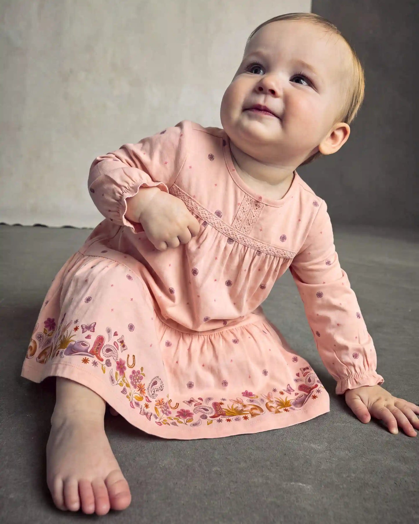 Baby Girl Floral Twill Long-Sleeve Dress - Pink
