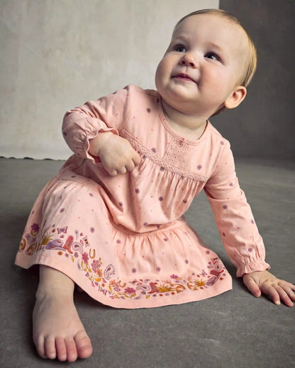 Baby Girl Floral Twill Long-Sleeve Dress - Pink