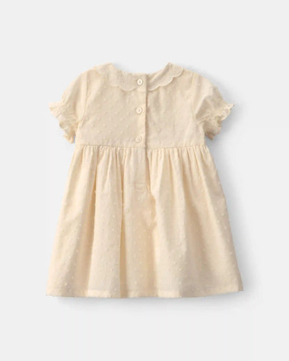Baby Girl Swiss Dot Short-Sleeve Dress - Cream