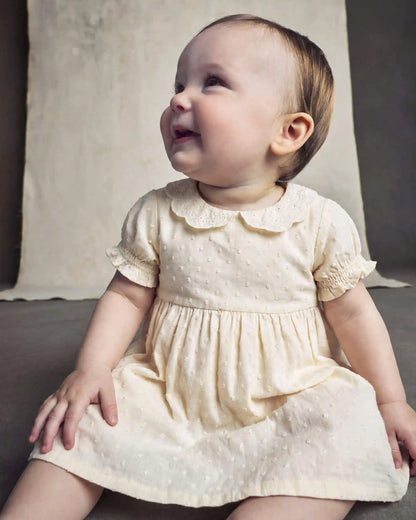Baby Girl Swiss Dot Short-Sleeve Dress - Cream
