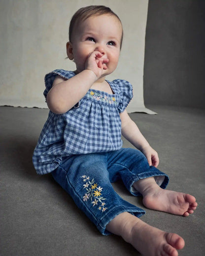 Baby Girl Gingham Twill Top - Blue