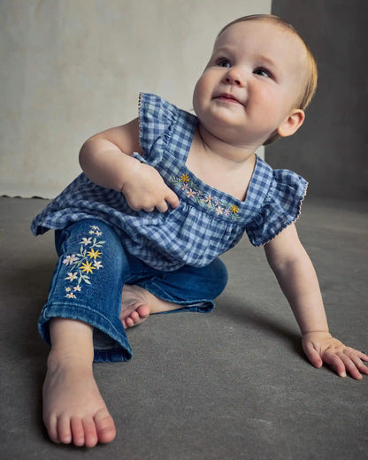 Baby Girl Gingham Twill Top - Blue