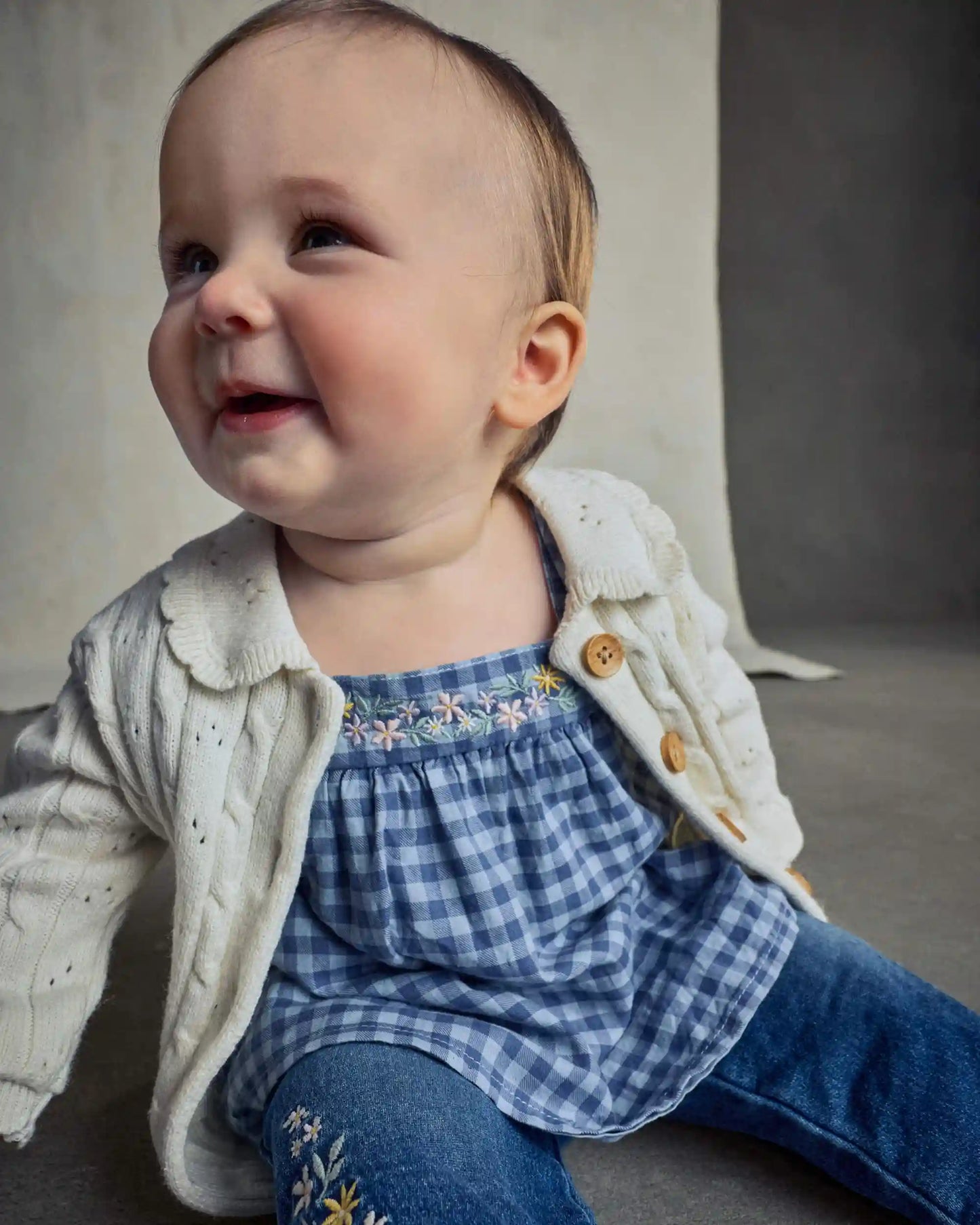 Baby Girl Gingham Twill Top - Blue