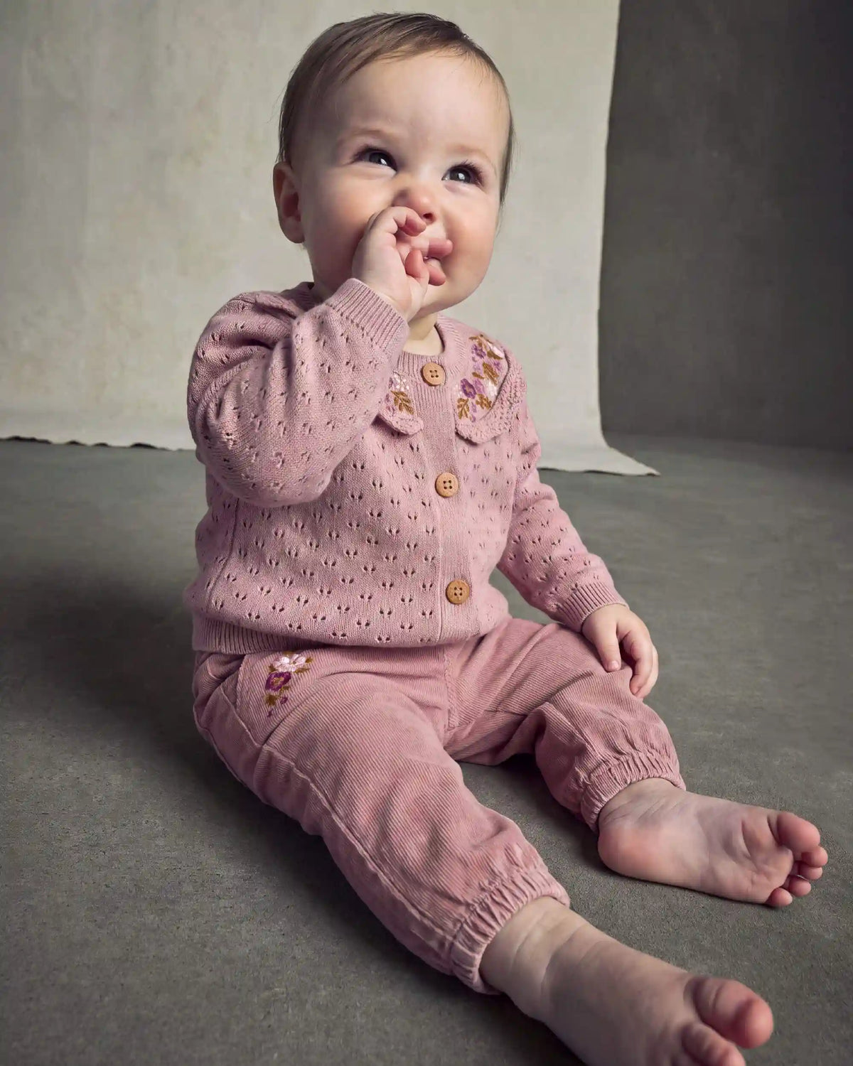 Baby Girl Floral Corduroy Baggy Pants - Purple