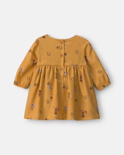Baby Girl Horseshoe Twill Long-Sleeve Dress - Khaki