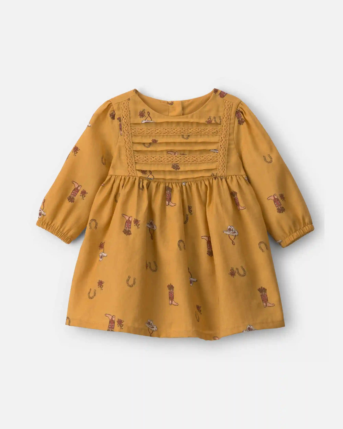 Baby Girl Horseshoe Twill Long-Sleeve Dress - Khaki