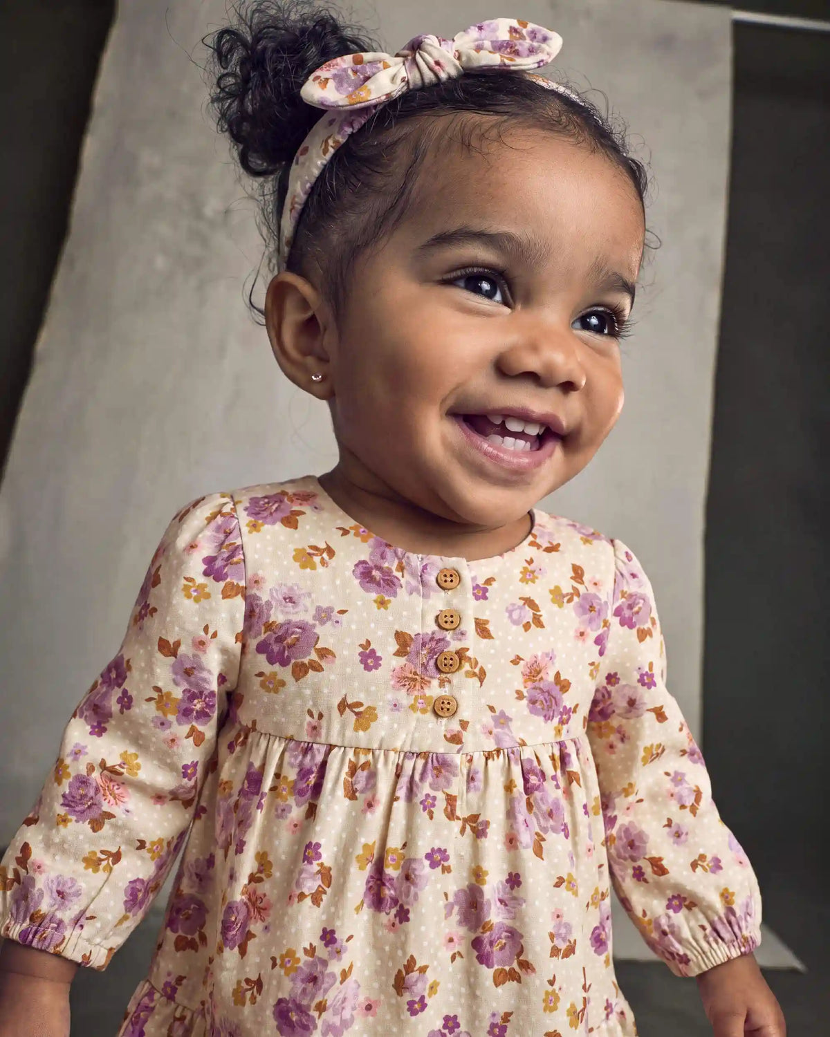 Baby Girl 2-Piece Floral Twill Long-Sleeve Dress - Cream
