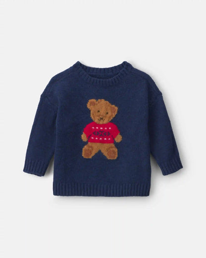 Baby Boy Bear Sweater - Navy Blue