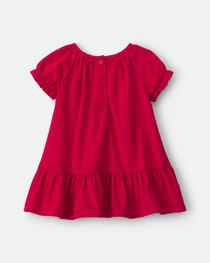 Baby Girl Corduroy Short-Sleeve Dress - Red