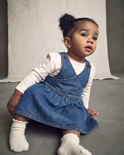 Baby Girl 2-Piece Denim Skirtall Set - Light Wash