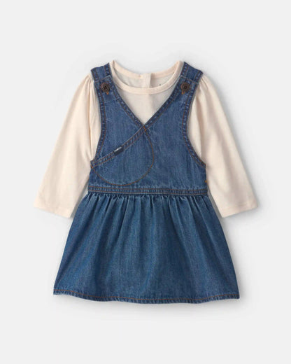 Baby Girl 2-Piece Denim Skirtall Set - Light Wash