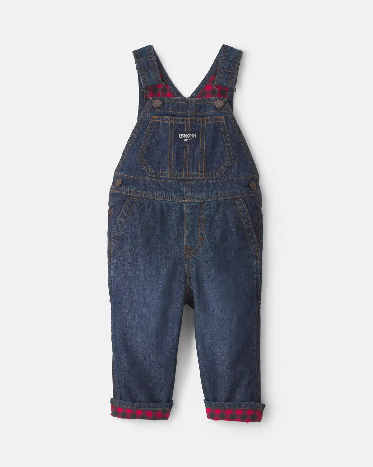 Baby Boy Buffalo Check Denim Overalls - Dark Wash