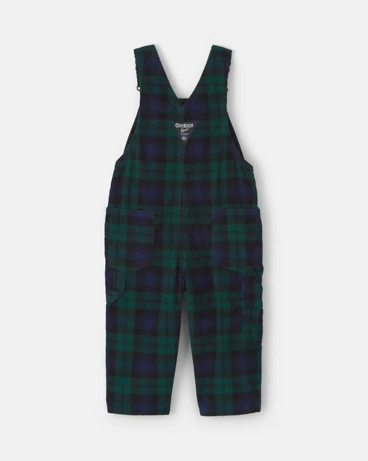 Baby Boy Plaid Corduroy Overalls - Navy Blue/Green
