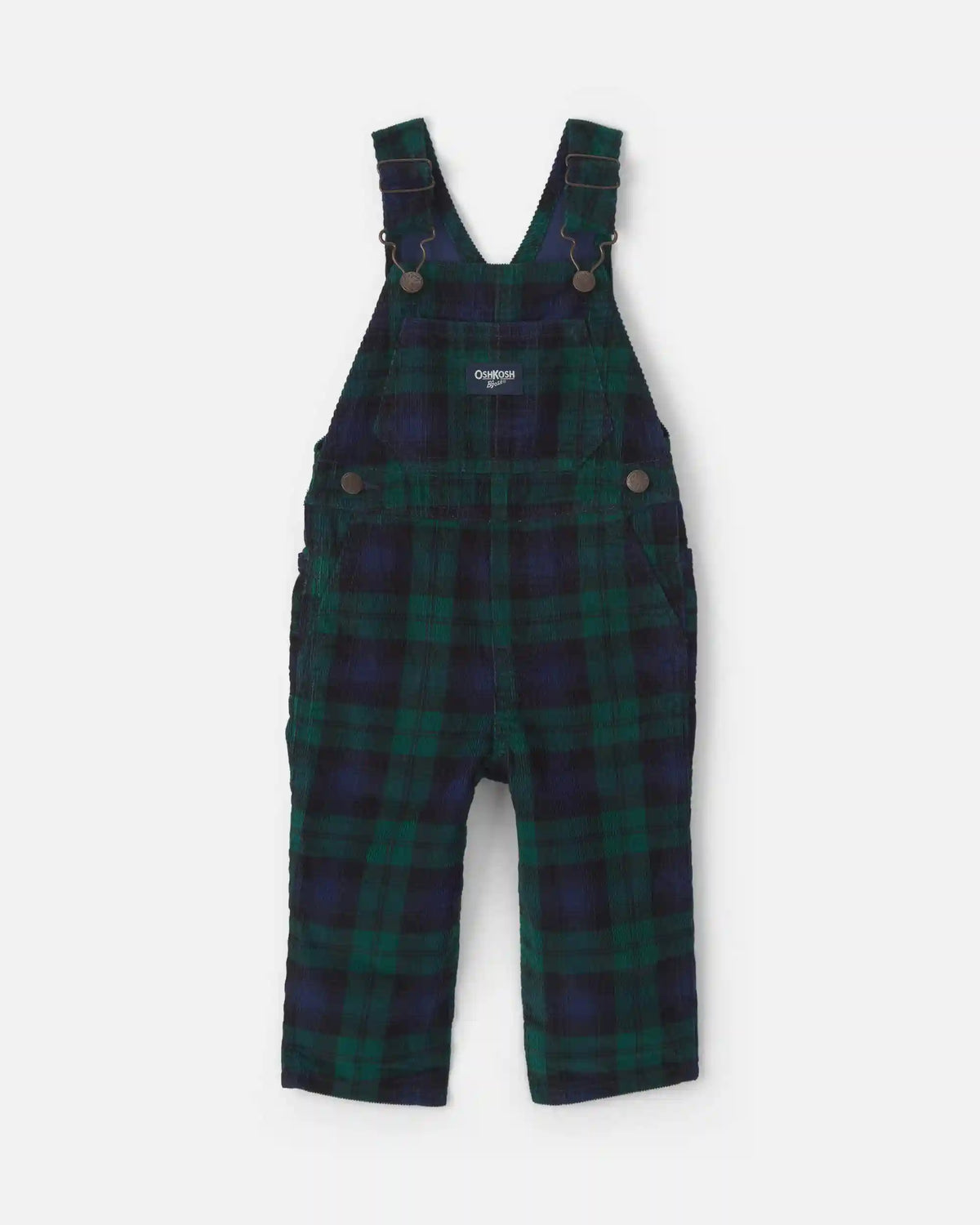 Baby Boy Plaid Corduroy Overalls - Navy Blue/Green