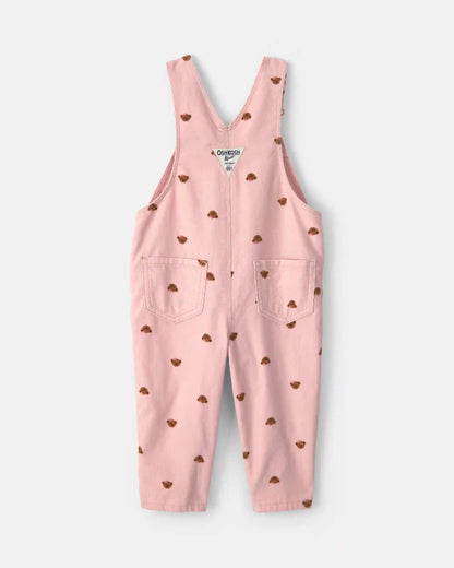 Baby Girl Bear Corduroy Overalls - Pink