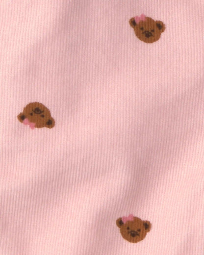 Baby Girl Bear Corduroy Overalls - Pink