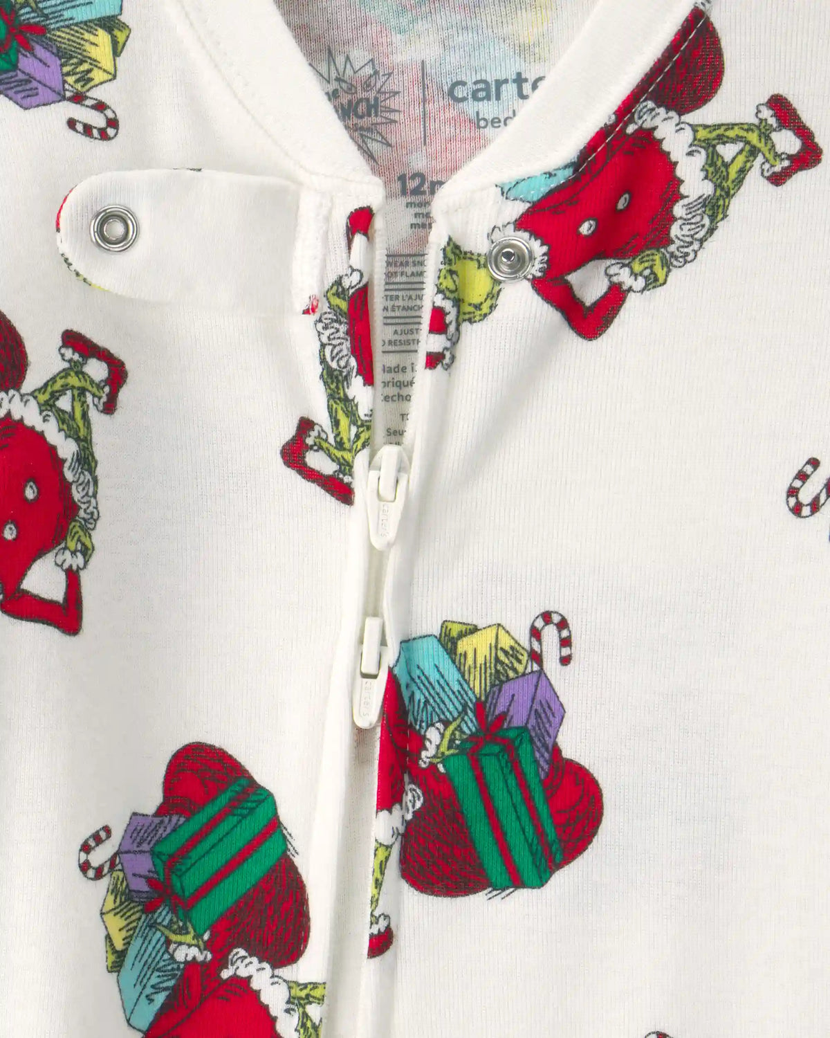 Baby 1-Piece Dr. Seuss™ The Grinch Christmas 2-Way Zip 100% Cotton Snug Fit Footed Pajama - Ivory