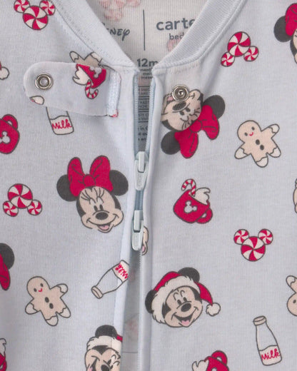 Baby 1-Piece Disney© Mickey Mouse Christmas 100% Cotton Snug Fit Footed Pajama - Blue