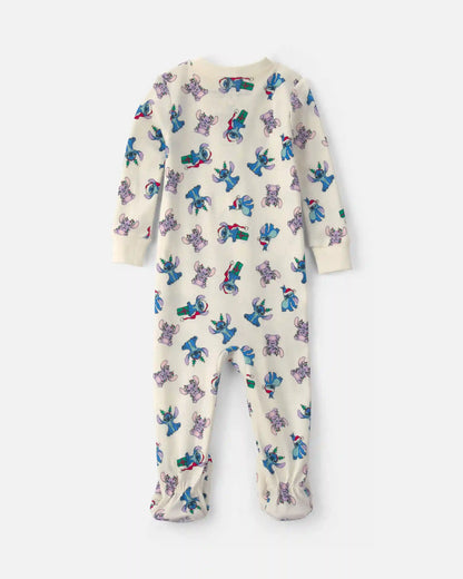 Baby 1-Piece Disney© Stitch Christmas 2-Way Zip 100% Cotton Snug Fit Footed Pajama - Ivory
