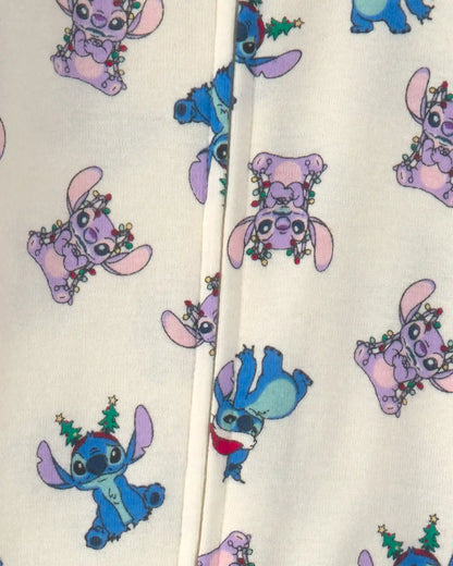 Baby 1-Piece Disney© Stitch Christmas 2-Way Zip 100% Cotton Snug Fit Footed Pajama - Ivory