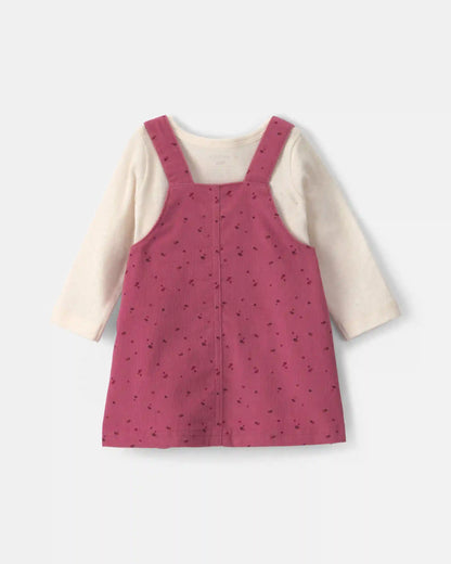 Baby Girl 3-Piece Heart Corduroy Long-Sleeve Dress Set - Pink/Cream