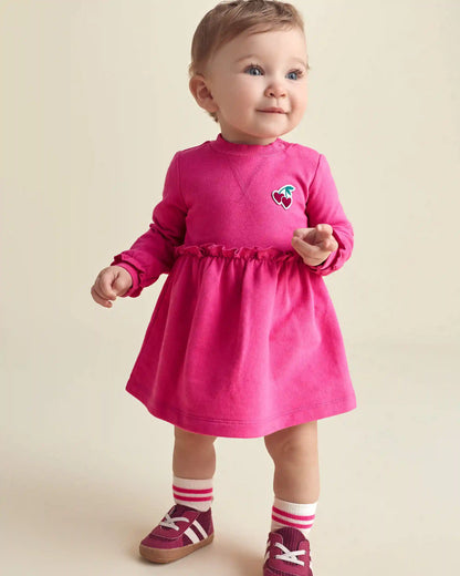 Baby Girl 3-Piece Cherry French Terry Long-Sleeve Dress Set - Pink