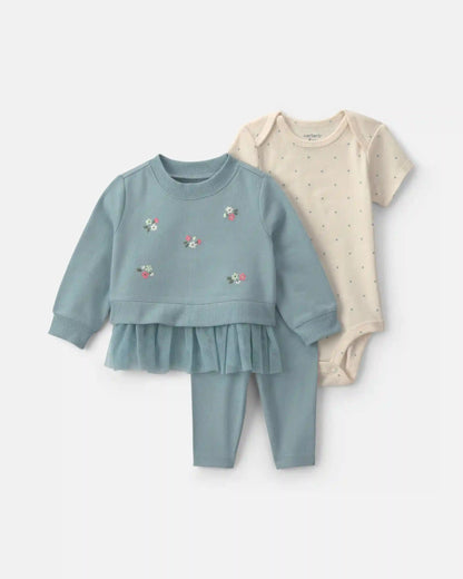 Baby Girl 3-Piece Floral French Terry Layering Set - Blue