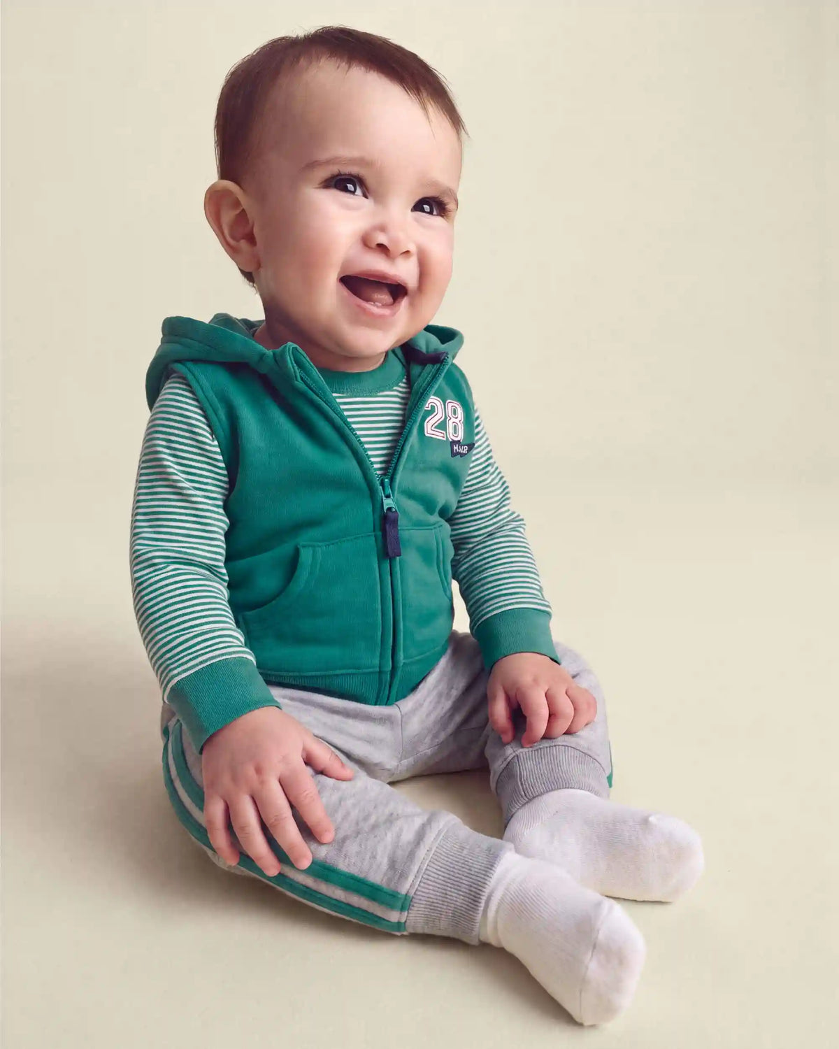 Baby Boy 3-Piece '28' Varsity Hooded Layering Set - Green