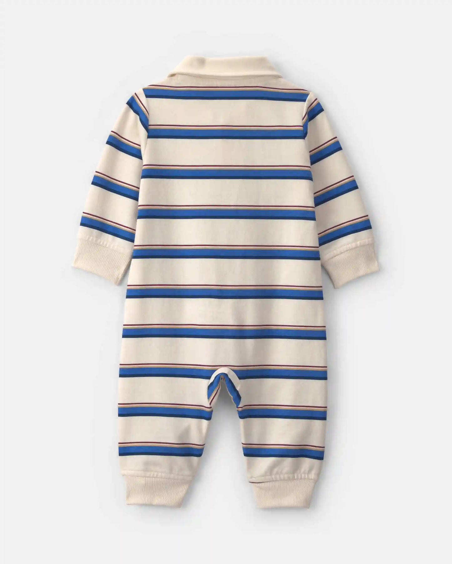 Baby Boy Striped French Terry Long-Sleeve Jumpsuit - Blue/Cream