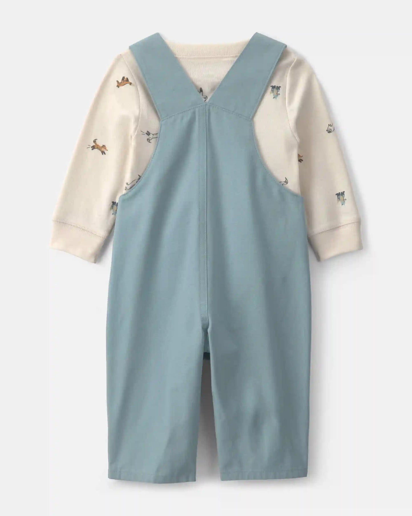 Baby Boy 2-Piece Wolf Long-Sleeve Overall Set - Blue/Cream