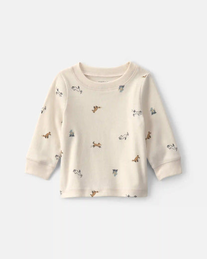 Baby Boy 2-Piece Wolf Long-Sleeve Overall Set - Blue/Cream