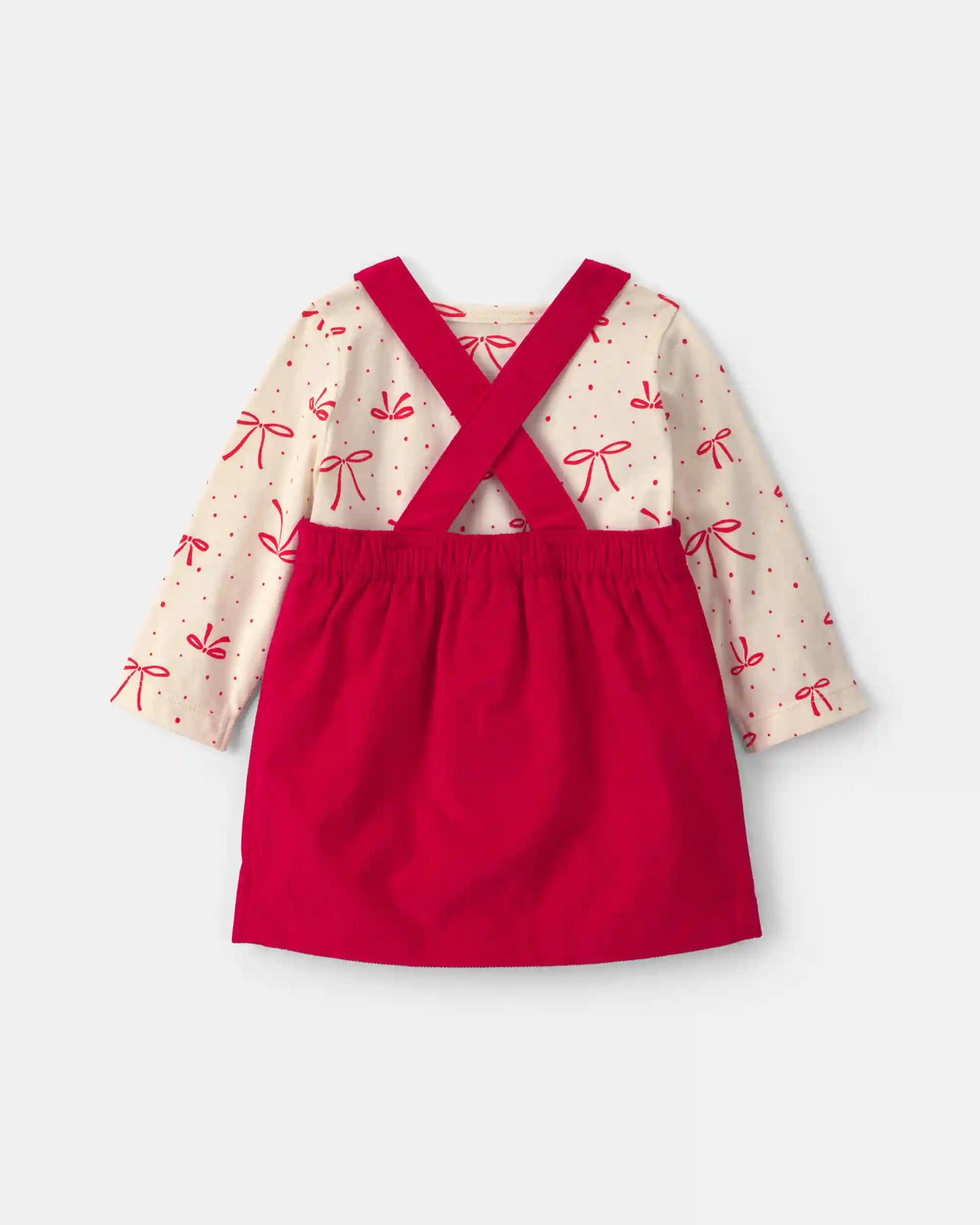 Baby Girl 3-Piece Bow Corduroy Long-Sleeve Dress Set - Red