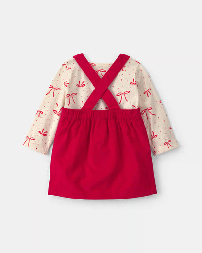 Baby Girl 3-Piece Bow Corduroy Long-Sleeve Dress Set - Red